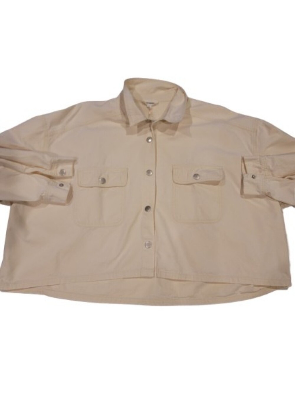 eesome Cream Snap Button Cropped Wide Shirt Jacket Large - Picture 4 of 14